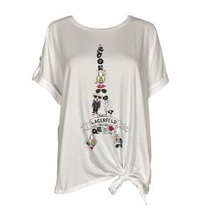 NWT New Karl Lagerfeld White Eiffel Tower Knot Front Tee Size L
